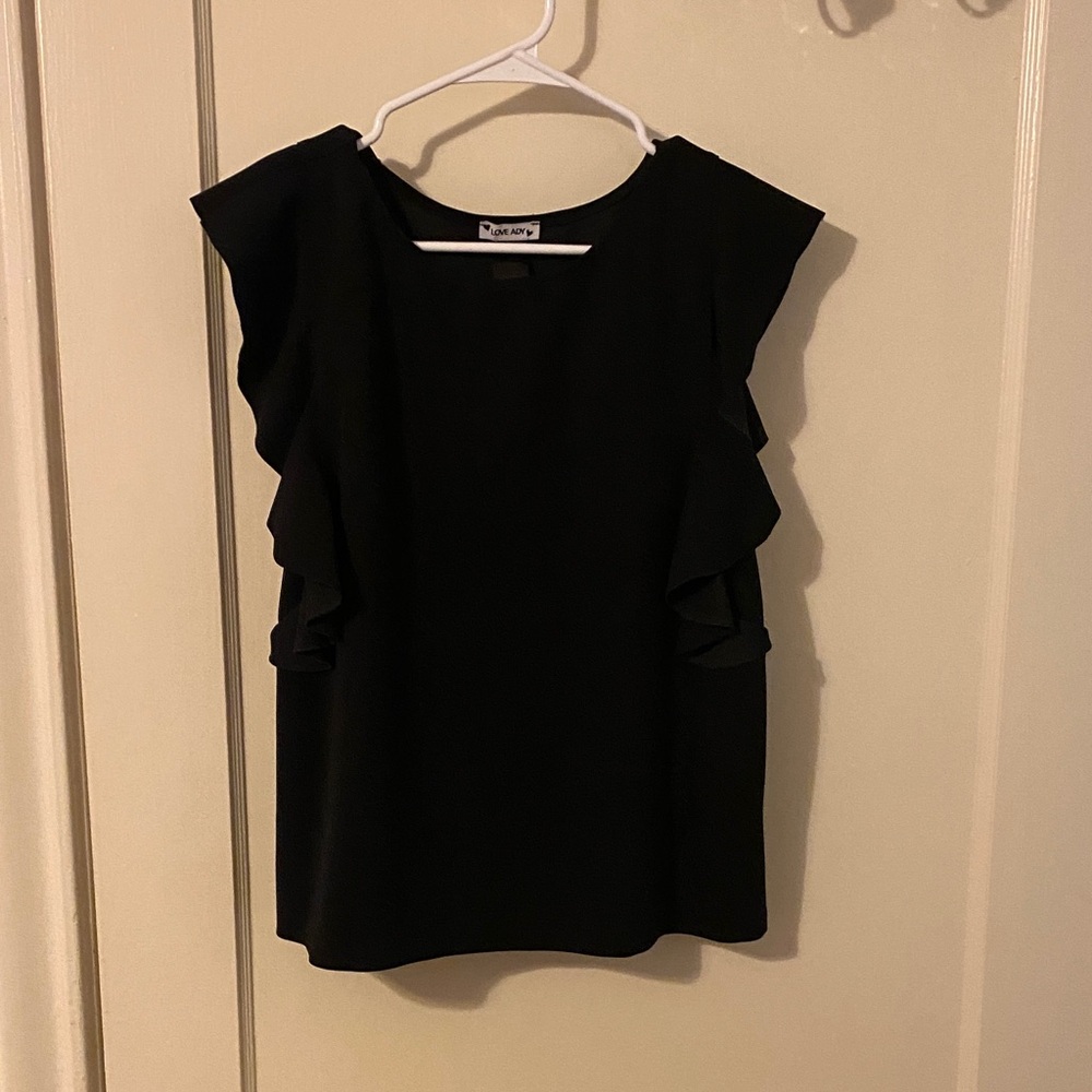 Love Ady - Black Ruffle Accent Blouse